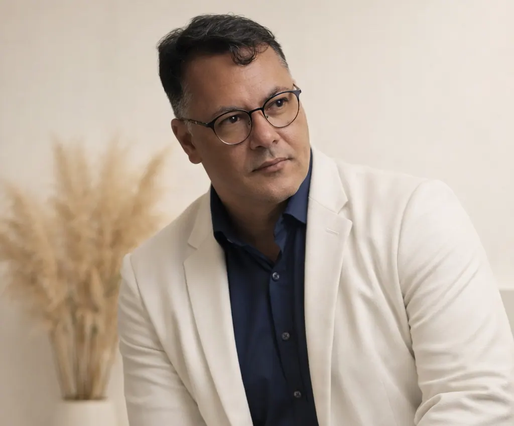 Flávio Sousa, psicólogo fenomenológico-existencial, de blazer claro